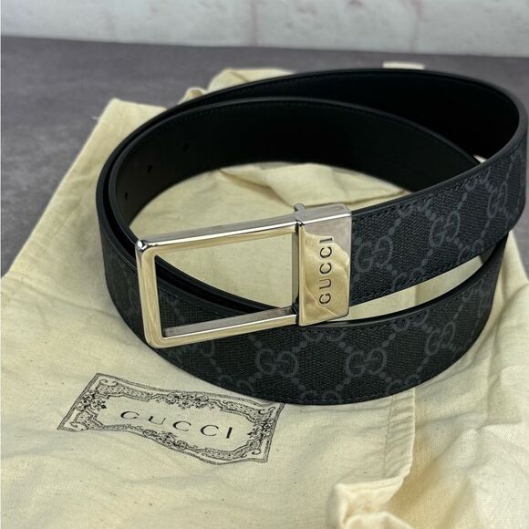 Gucci Black Gg Supreme Men's Belt Square Buckle 722370 90/38 - Picture 10 of 10